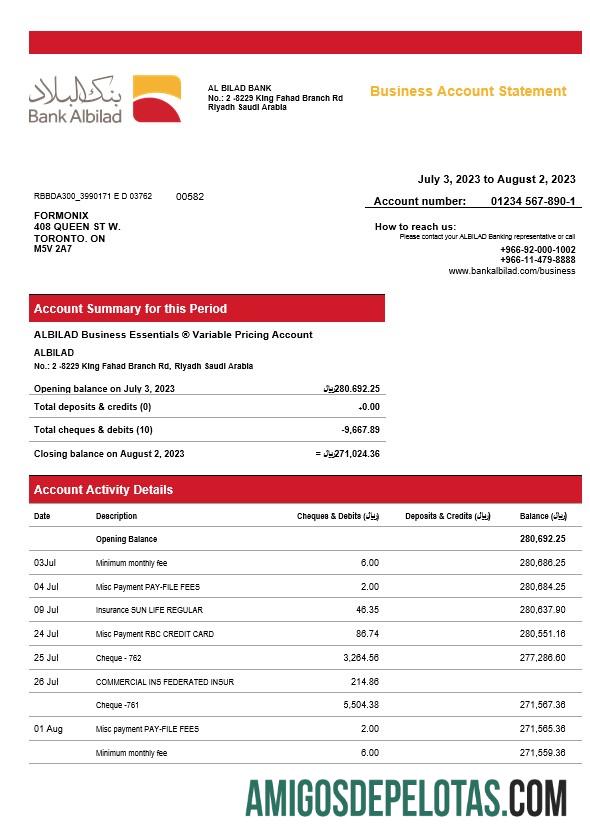 Em branco Bank Albilad Enterprise Statement Word And PDF modelo